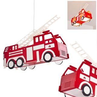 Pendelleuchte Praya, rotes Feuerwehrauto als Hängelampe aus Kunststoff für das Kinderzimmer, 2 x E27, Feuerwehr Hängeleuchte, ohne Leuchtmittel