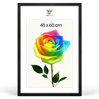 MG Design Bilderrahmen 45 x 60 cm – Posterrahmen mit Schwarz Holzrahmen (Echtholz) und bruchsicherem Acrylglas, Hoch & Quer mit stabiler Wandaufhängung