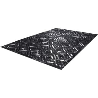 Teppich KAYOOM "Spark 410" Teppiche Gr. B/L: 120 cm x 170 cm, 8 mm, 1 St., schwarz (schwarz, silber) Esszimmerteppiche 100% Leder, Unikat, fusselarm, Allergiker & Fußbodenheizung geeignet