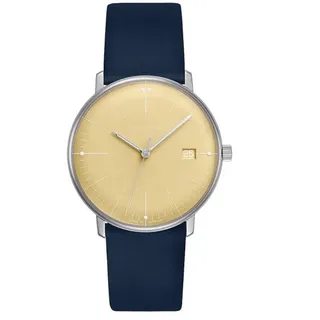 Junghans -max bill Damenuhr Dunkelblau Gelb Quarz Saphirglas 33mm- 047/4553.02