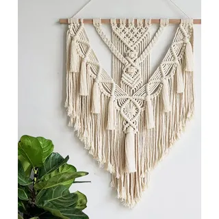 Makramee Wandbehang Wandteppich Tapestry Wanddekoration Boho Chic Bohemian Woven House Dekoration, 55cmx70cm - Beige