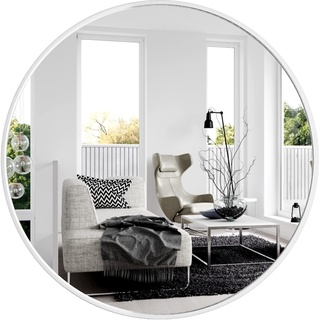 Yumyolk Runder Spiegel mit weiß Metallrahmen 80 x 80 cm, Dekorativer Wandspiegel für Flur, Wohnzimmer, Schlafzimmer, Badezimmer und zum Aufhängen, Modernes Design