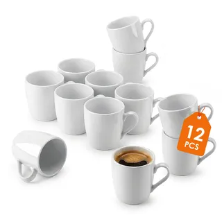 Porzellan Kaffeetasse Weiß Mit Henkel 230 Ml Bauchig - 12er Set