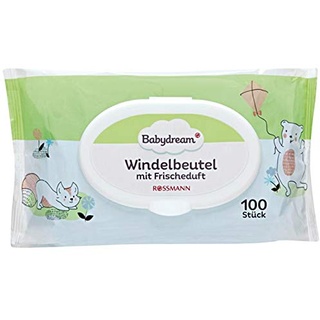 Dreambaby Windelbeutel mit Frischeduft - 100 Stück, ideal für zu Hause & unterwegs, dezenter Frischeduft überdeckt unangenehme Gerüche, sicher zu verschließen durch praktische Griffe