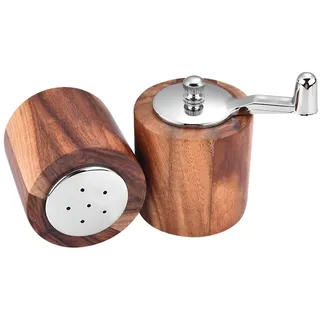 2 Stück ZONADAH Pfeffermühle mit Handkurbel, Salzbehälter und Pfeffermühle aus Holz, einstellbare Dicke, Gewürzmühle, Mahlwerkzeug mit langer Kurbel für Zuhause, Restaurant, Grillen im Freien