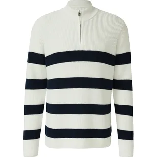 s.Oliver Gestreifter Strickpullover mit Troyer-Kragen Creme/Blau XXL