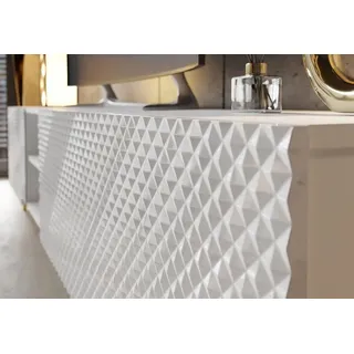 ALLHOUSE24 Lowboard PALERMO Hochglanz gefräste Fronten TV Schrank goldene Metallfüße, Breite 195 cm weiß