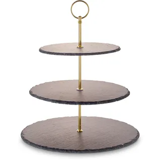 Schiefer Etagere 3-Stöckig - gold