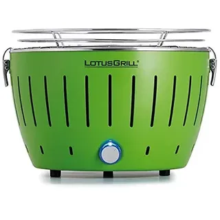 LotusGrill S Small Kompakt Limettengrün der raucharme Holzkohle-/Tischgrill in verschiedenen Farben. Stromversorgung via USB-Anschluß oder Powerbank. Für Camper, Wanderer und auf dem Boot geeignet