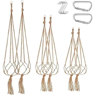 Yomiin 6er Set Makramee Blumenampel,Blumentopf Hängend Hängepflanze Boho Deko Hängeampel,Innen-Und Außenbaumwollseilpflanze Blumentopf Hängenden Korb für Innen Außen Decken Balkone