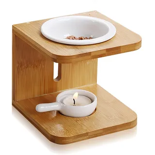 GOEDCH Duftlampe für Ätherische Öle und Duftwachs: ​​Keramik​​ ​​Bambus​​ Duftbrenner, Duftöl Lampe Diffusor​​, Aromalampe für ​​Aromatherapie​​ für Entspannung zu Hause, im Büro, Spa(12x12x11.5cm)