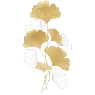 KLOOLIVE Ginkgo Blatt Wanddeko Gold Metall Wanddekoration Wohnzimmer Decor Wandobjekt Wandhänger Dekoration 55 x 110 cm