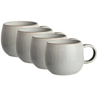 BUTLERS 4er-Set Kaffeetassen Steinzeug - HENLEY - spülmaschinenfest | Farbe Grau - 330 ml - Cappuccinotassen für Kaffeepausen - Teetassen für Heißgetränke - mit Linienstruktur