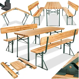 tectake® Bierzeltgarnitur mit Lehne, Biertisch Klapptisch mit 2X Sitzbank mit Lehne, Gartenmöbel Set, Camping Zubehör, Klapptisch Esstisch, Camping Tisch faltbar, Balkontisch, Campingtisch klappbar