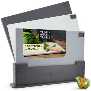 Moritz & Moritz Schneidebrett »3x Piazza Schneidebrett Kunststoff Set«, Kunststoff, (3er Set), 32 x 22 cm - Im praktischen Ständer – Grau und Schwarz - Küchenbrett Groß – Spülmaschinengeeignet und hygienisch grau|schwarz