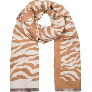 Stylebreaker Zebra Muster, Schal mit Animal Print warmer Tierprint Schal mit Fransen, Reversible Style 01017158, Farbe:Beige-Braun | Gr.: onesize