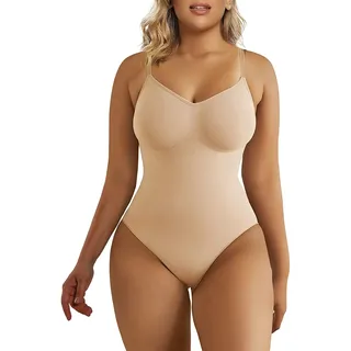 SHAPERX Shapewear Damen Bauchweg Bodysuit Formender Body Shaper Sculpting Tanga mit Verstellbarer Schultergurt - S-M