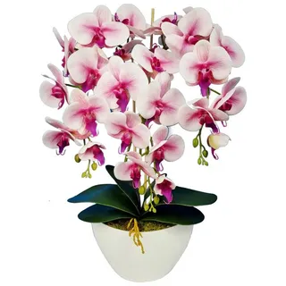 damich Künstliche Orchidee im Blumentopf Pflanze Künstliche Blume Kunstorchidee Dekoration 3-Blütenzweige Höhe ca. 60cm (Rosa)