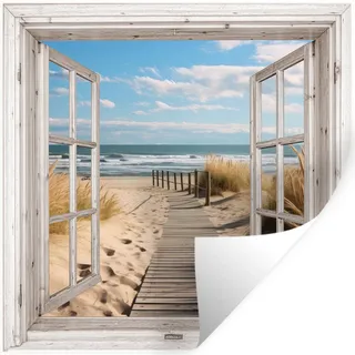 WANDTATTOO Fenster - Meer - Küste - Natur - Ausblick - Strand - Wattenmeer Wanddeko 50x50 cm