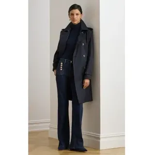 Lauren Ralph Lauren für Damen. 297967122003 Marineblaue Trenchcoat aus Baumwollmischgewebe mit Doppelreiher (S), Lässig, Baumwolle, Klassisc