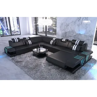 Sofa Dreams Wohnlandschaft Venedig XXL Leder, Couch, mit LED, wahlweise mit Bettfunktion als Schlafsofa, Designersofa schwarz