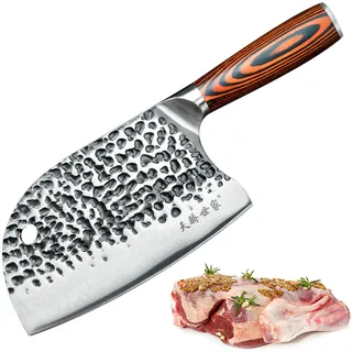 TJ POP Hackmesser Chinesisches Kochmesser Professionelles 16.5cm, Scharfer Full-Tang Fleischerbeil, 50CR15 Stahlklingestärke 3mm, TJ SEGA Serie TC19074 für Küche und Restaurant