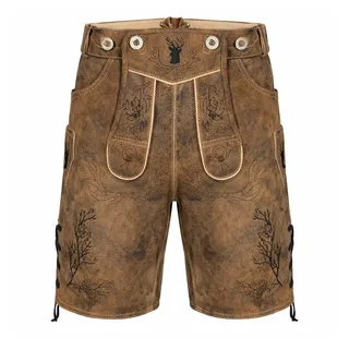 PAULGOS Trachtenhose Herren Lederhose Kurz mit Trägern 100% Echtleder - HK3 ANTIK braun 50