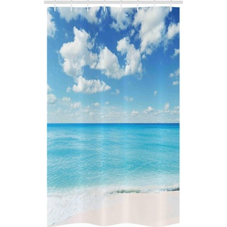 ABAKUHAUS Tropisch Schmaler Duschvorhang, Exotischer Strand Himmel, Badezimmer Deko Set aus Stoff mit Haken, 120 x 180 cm, Himmelblau Aqua Blass Azur blau