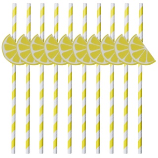OUNONA Trinkhalme aus Papier gestreift wei? gelb Zitrone Deko f ̈1r Cocktail Party Hawaii 10?St ̈1ck