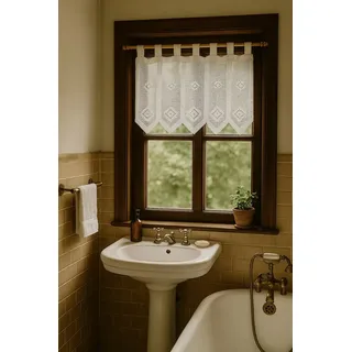HOSSNER - ART OF HOME DECO Scheibengardine 45x125 cm (1 St), Schlaufen, blickdicht, Baumwolle, Vintage, Romantische Stickerei weiß
