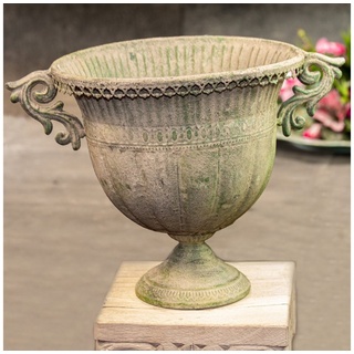 Antikas Blumentopf Französische Vase aus Eisen, Oval, Shabby Look, Blumenvase grün