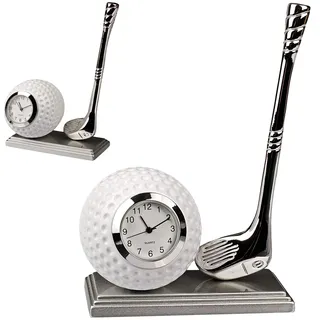 alles-meine.de GmbH kleine - Tischuhr/Miniatur - Uhr - Golf - Golfschläger & Golfball - aus Metall - 10,6 cm - batteriebetrieben - Analog - Batterie - Silber grau - Zahlen Steh..