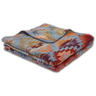 Wohndecke Navajo, bunte Ethno-Sofadecke in 150x200 cm, Biederlack, Decke aus Baumwollmischgewebe, Made in Germany blau