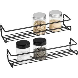 Wandmontiertes Gewürzregal Für Die Küche, Für Schranktüren, Befestigung Durch Kleben Oder Bohren Möglich, 29 X 6,5 X 6 Cm, Metall, Schwarz (2er-set)