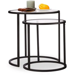 Relaxdays Beistelltische-Set rund Glas schwarz, 2 St.