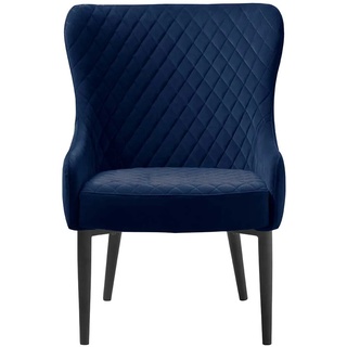 Vintage Esstisch Sessel in Blau Samt Armlehnen