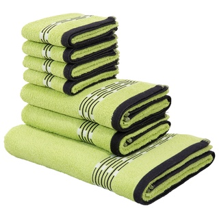 Handtuch Set MY HOME "Jonnie" Handtuch-Sets Gr. 7 tlg., grün Handtücher Badetücher aus 100% Baumwolle, Handtuchset mit gemusterter Bordüre