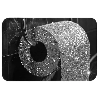 OnlyWow Badematte WC - Toilettenpapier - Schwarz und weiß - Glitter, Höhe 10 mm, Polyester, Rechteckig, Badezimmerteppich, Badteppich, Rutschfest, Badvorleger, Waschbar Rechteckig | 90 cm x 60 cm x 10 mm