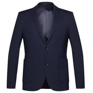 Esprit Collection Anzugsakko Einreihiger Piqué-Jersey-Blazer blau 102