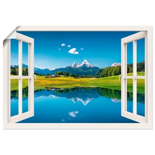 Wandbild »Fensterblick Alpen und Bergsee«, Berge, (1 St.), 97141236-0 blau B/H: 100 cm x 70 cm