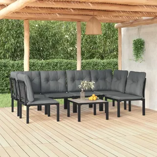 Faroom 7-TLG Balkonlounge Alu Garten Lounge Set Gartenmöbel Klein Balkonmöbel Sofagarnitur Balkon Gartenlounge Loungemöbel Gartensofa Balkon Sofa Rattan Ecklounge Schwarz#2