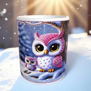 Tasse 330 Milliliter Mug cup Eule Chibi Diamant Painting Keramik Kaffeetasse kawaii Mug Geschenk Keramikbecher Tier Motiv Geschenkidee bedruckte Kaffee Tee Kakao Tasse diamond owl