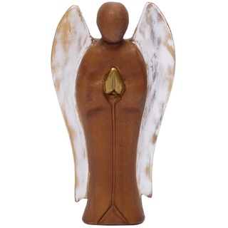 Brillibrum Design Teakholz Schutzengel Glücksbringer Handgemachte Engel Figur Holzengel betend Talisman Taufe Trauer (Bemalt, Groß:30x16x6,2cm)