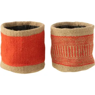 J-Line Korb Rund+Band Jute Naturell/Orange Medium 2 Sortiert - Orange