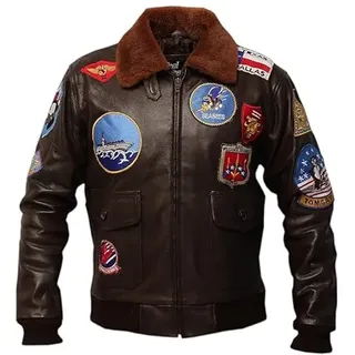 La Familie Clothing Tom Cruise Flight Men Leather Jacket – Top Gun Bomber Leather Jacket Men – Brown Leather Jacket – Removable Shearling Collar - 3XL