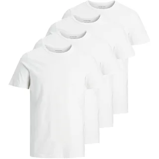 JACK&JONES Herren T-Shirt, 4er Pack - JACBASIC CREW NECK TEE, Kurzarm, einfarbig, Baumwolle Weiß L