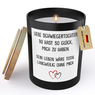 22Feels Schwiegertochter Geschenk Spruchkerze "Glück Mich Zu Haben" Hochzeit Frauen Geburtstag Muttertag Sojawachs Kerze im Glas Handgemacht Duft Deko Vegan Nachhaltig - ZITRUS