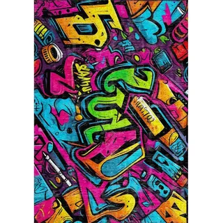 Bamyum Funny Gaming Teppich 200x300 – Teppich Jugendzimmer Jungen, Teenager Zimmer, Graffiti Design, Chenille Waschbar & rutschfest