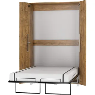 FurnitureByJDM Schrankbett 120x200 cm – Vertikales Klappbett | Vertikales Klappbett für Platzersparnis – Kompaktes Klappbares Bett im Schrank – TEDDY Wandbett (Eiche Burgunderrot)