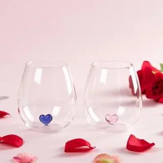Softfree Weingläser Ohne Stiel mit Herz 2er Set, 500ML Personalisiert Graviertes Rotweingläser, Lustig Besonderes Weinglas Geschenk für Hochzeit Vatertag Verschiedene Anlässe